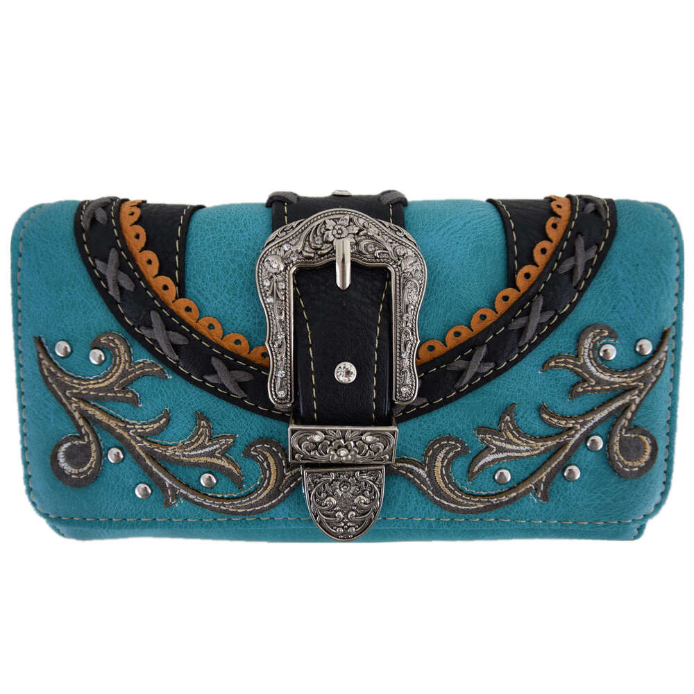 Western Style Tooled Buckle Studded Floral Women Country Backpack Bags Rucksack Daypack Biker Purse Matching Wallet Set