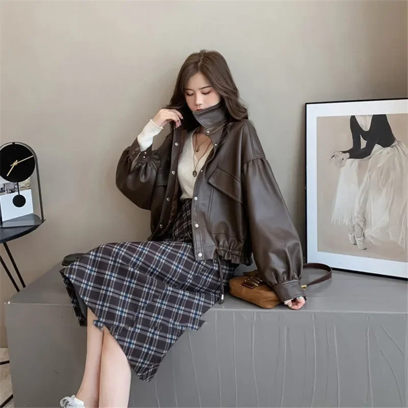 Autumn Winter Faux Leather Jacket Women Oversize PU Coat Loose Casual Streetwear Female Cardigan 251020