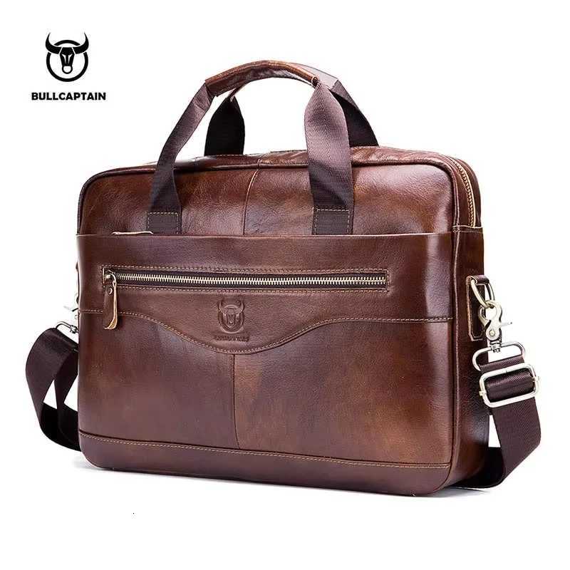 BULLCAPTAIN Briefcase Shoulder Messenger Bags Mens Genuine Leather 14 inch Laptop Bags Mens Briefcase Office Business Handbag W251022
