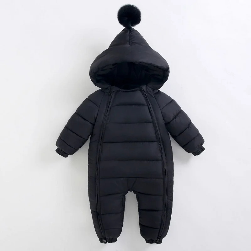 Baby jumpsuit winter plush and thick hooded down climbing suit for babies to go out hug clothes born cotton jacket 251022