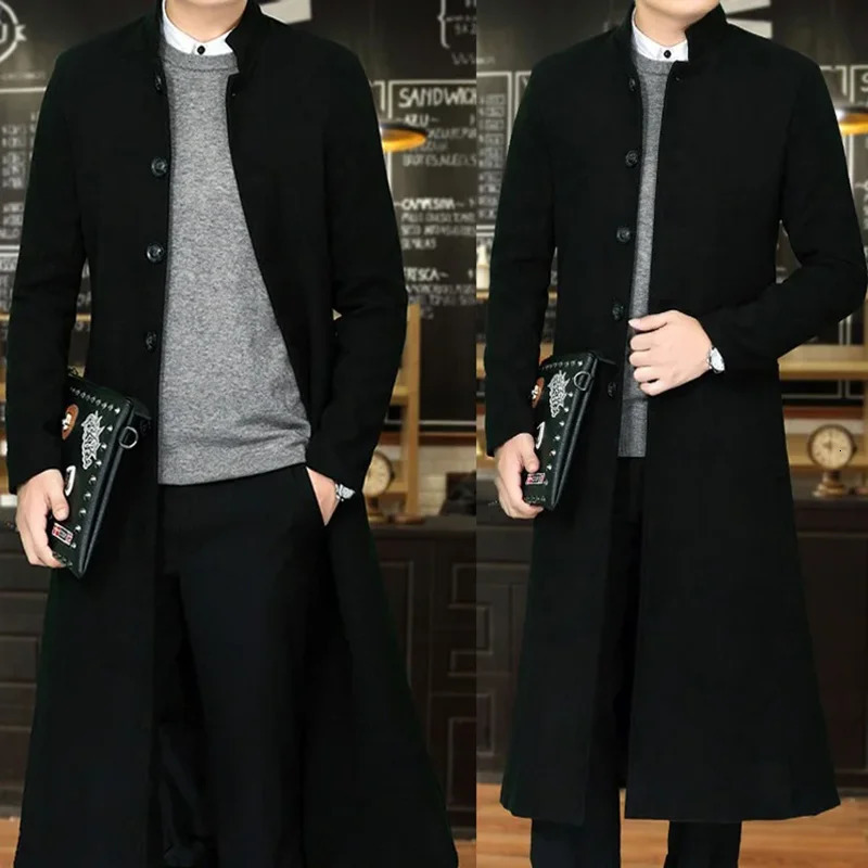 Mauroicardi Autumn Winter Long Fitted Black Thick Warm Soft Wool Blends Coat Men Single Breasted er Overcoat 251016