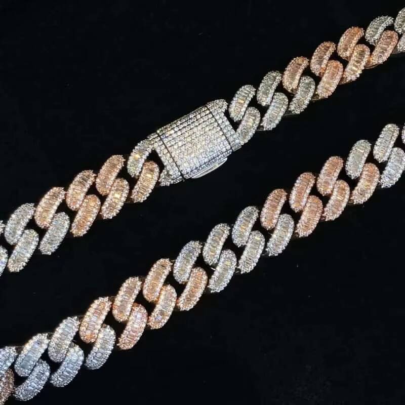 Mens Moissanite 15mm Cuban Chain Necklace Miami GoldSilver Cuban Chain Design Hip Hop Trend Celebrity Style