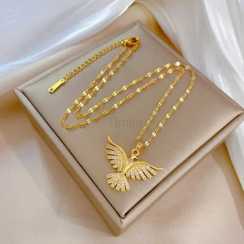DIEYURO 316L Stainless Steel Phoenix Eagles Pendant Necklace For Women Girl 2023 New Trend Choker Neck Chain Jewelry Gift Party U251022