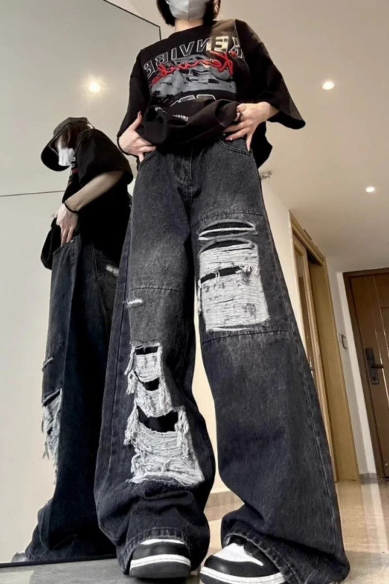 Baggy Jeans for Women Men Ripped Straight Leg Pants High Waisted Distressed Y2K Grunge Summer Clothes 251015