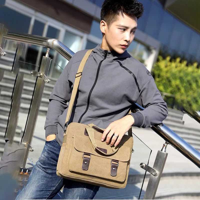 Canvas MenS Briefcase Designer Work Business Casual Large Capacity Student Satchel Tote Handbag Shoulder 14 Inch Laptop Bag W251022