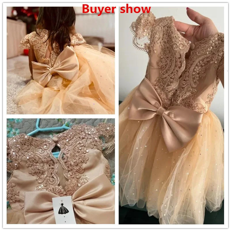Toddler Girls 1st Birthday Party Dresses Cute Bow Kids Princess Lace Tulle Short Dress Flower Girls Dresses for Wedding 15 Year 251021