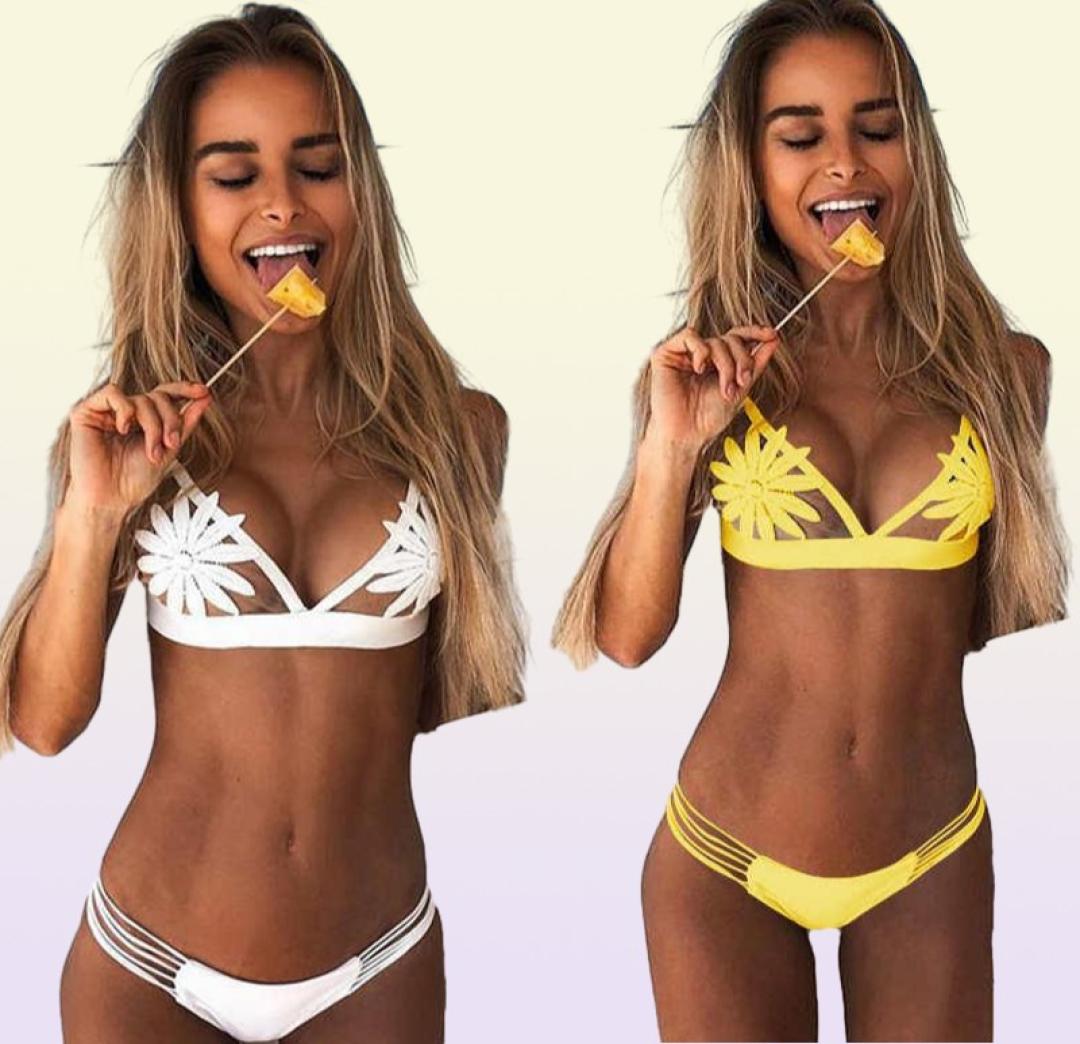 Sexy Women Summer Swimwear Bikini Set Bra Tie Side GString Thong Beach Triangle Hollow Out Suit Swimsuit Bathing Women039s6594923