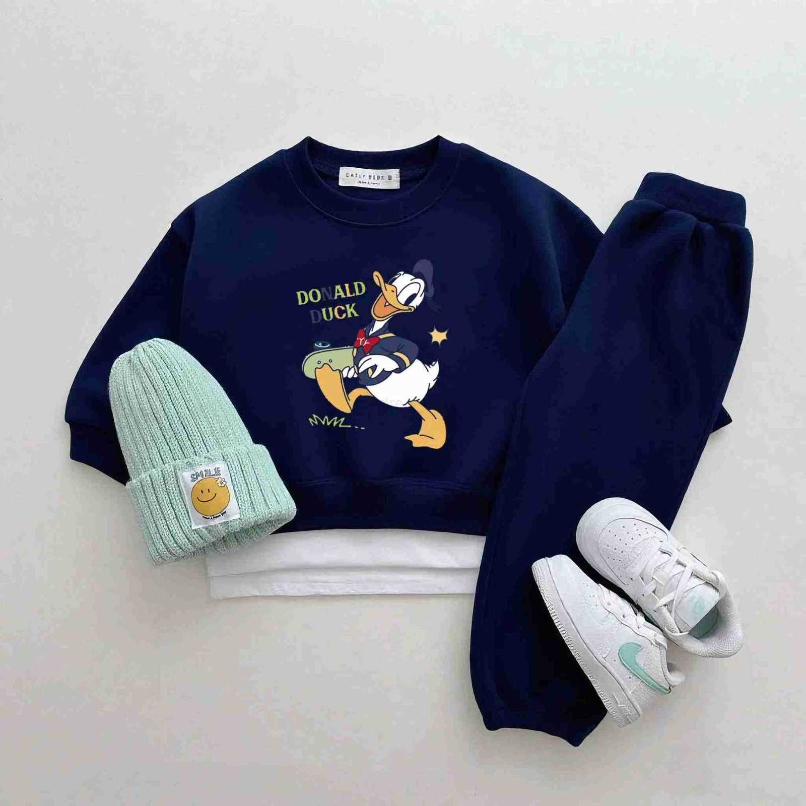 Disney New Design 2Piece Set Kids Cartoon Mickey Sweatshirts Solid Color Trousers Boys And Girls Fashion Tracksuits Lovely Tops Pants H251022