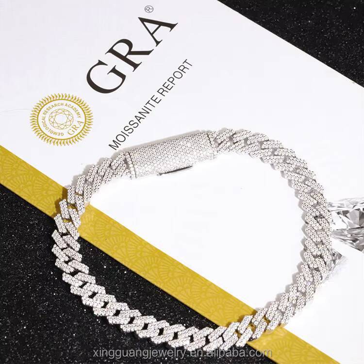 Hip Hop Rapper Style 2 Rows Moissanite Cuban Bracelet 815MM 925 Silver Stylish Iced Out Cuban Lidynamic Chain Jewelry Men Women