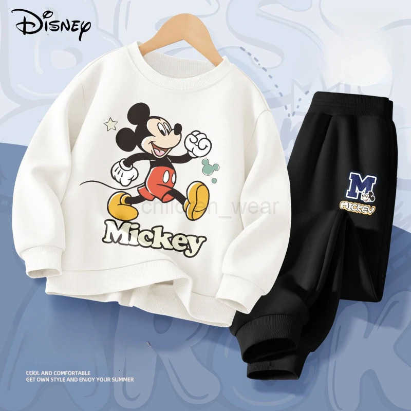 Disney Childrens Hoodies Sets Spring and Autumn Mickey Printed Boys Sweatsuit Kids Breathable Pullover and Pant Two Piece Set H251022
