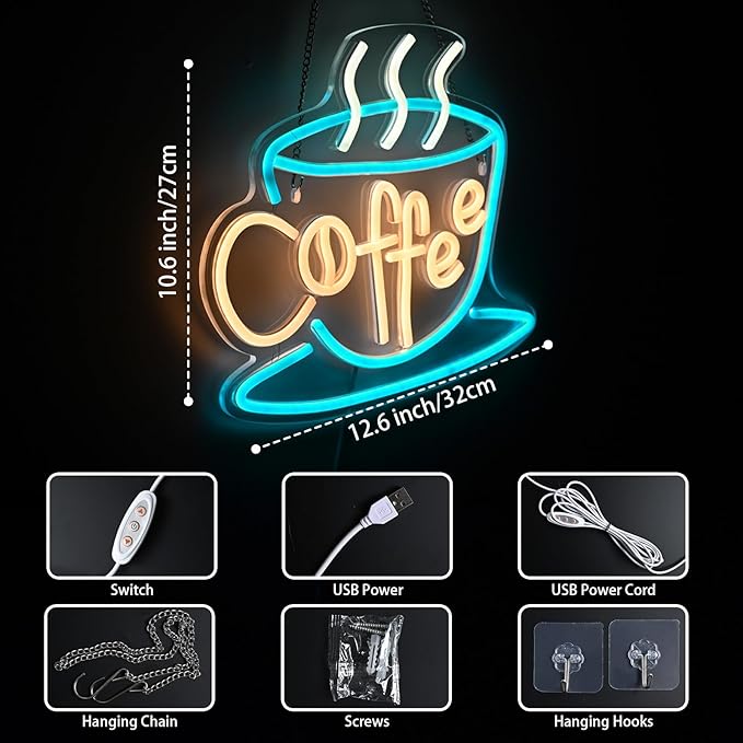 Coffee neon lights for wall decoration are suitable for the opening decoration of coffee shops, kitchens, restaurants, stores, Windows, hotels and bar