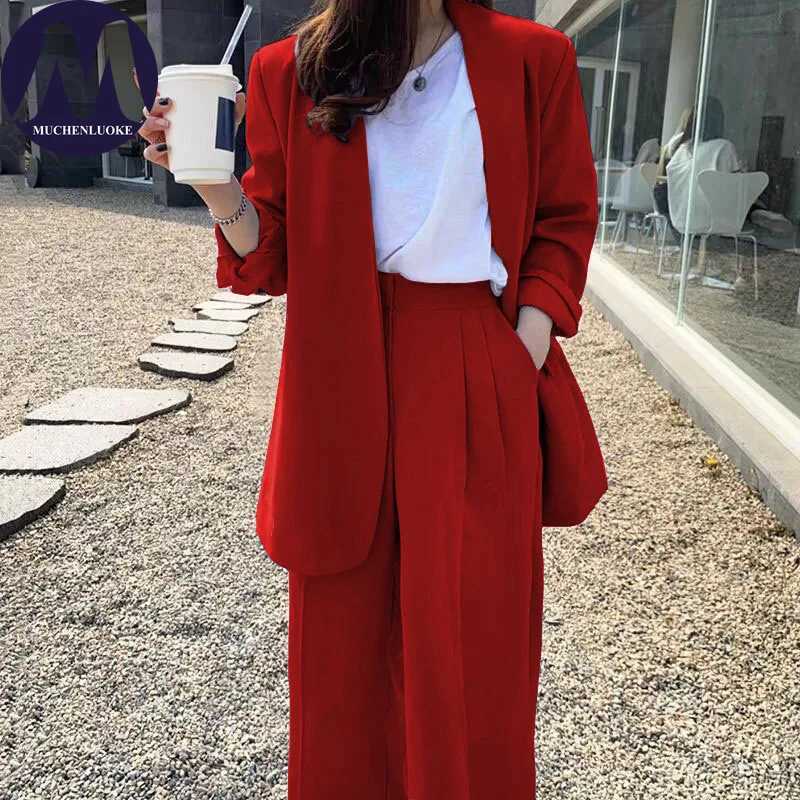 2 Pieces Set for Woman Spring Autumn Korean Fashion Versatile Office Blazer Suits Casual Loose High Waist Wideleg Pants SetsT251022