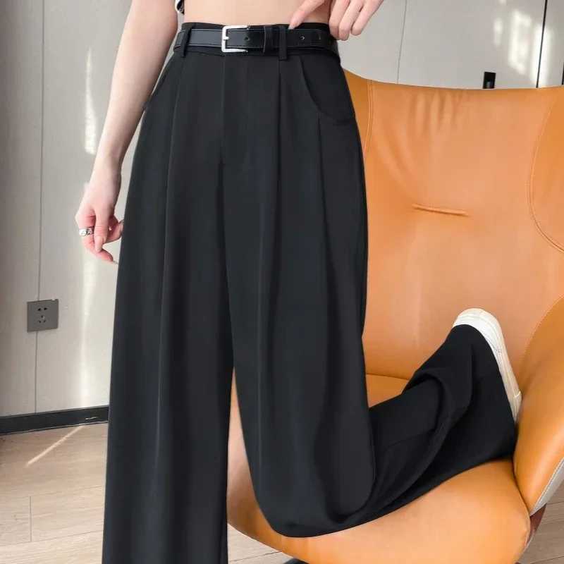 2025 New Spring Summer Casual Loose Womens Wide Leg Full Length Pants High Waist Solid Female Elegant Straight TrousersT251022