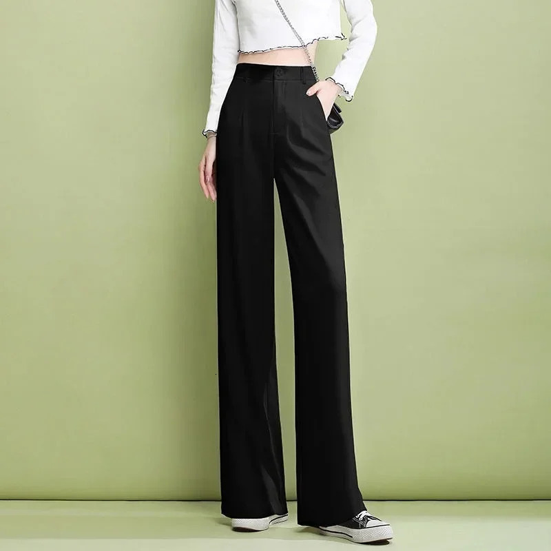 Elegant Trousers for Women Dress Pants Fashion Casual White Fluid Long Summer Woman Suit 2025 Straight Wide Leg Loose 251015