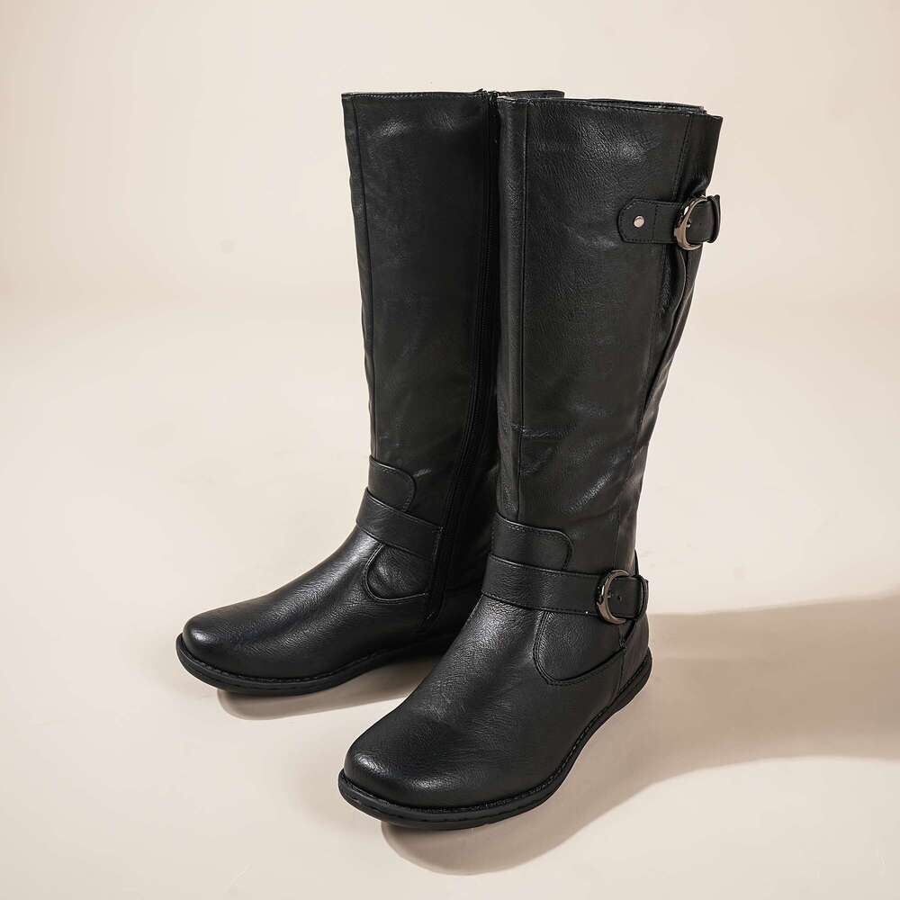 Wide Calf High Boots, Fashion Faux Fur-Lined Autumn Winter Durablecomfortable Versatile Style Knee Length Women's Boots