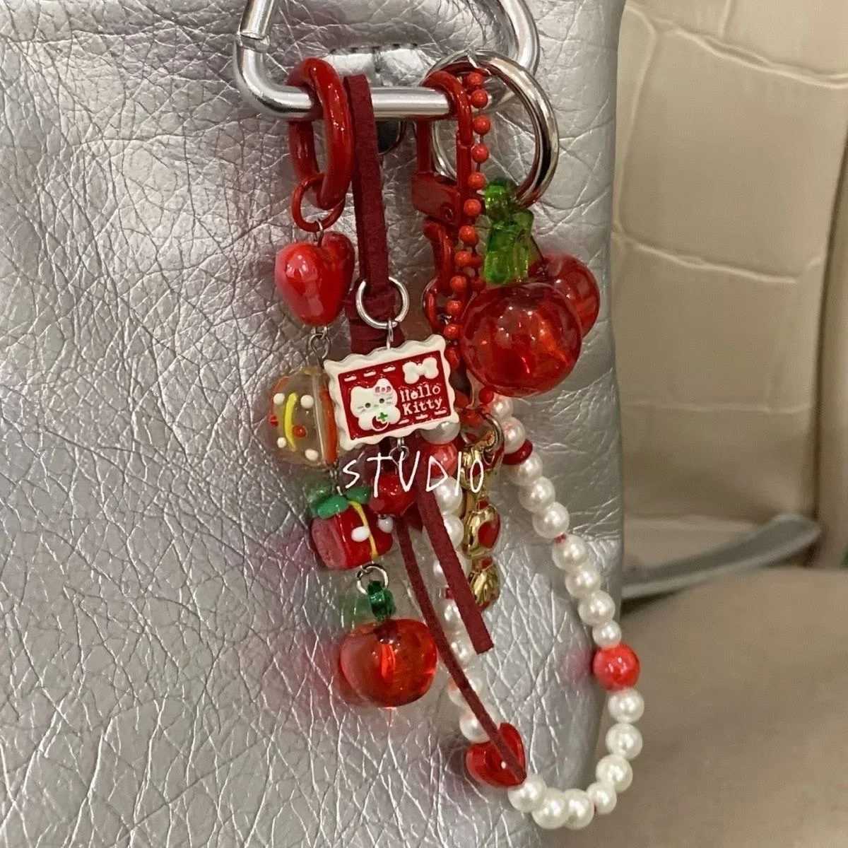 new product sweet red cherry Key Chain pearl Backpack pendant J251121
