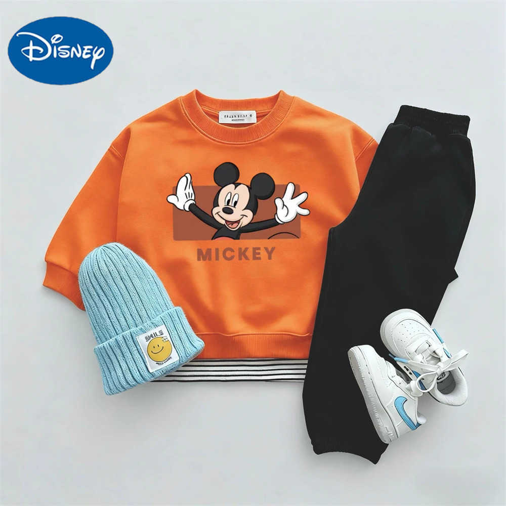 Disney Long Sleeve Outfits For Child 2025 Autumn Clothing Cartoon Sweatshirts Black Sweatpants Kids Lovely Hoodies Crewneck Wear H251022