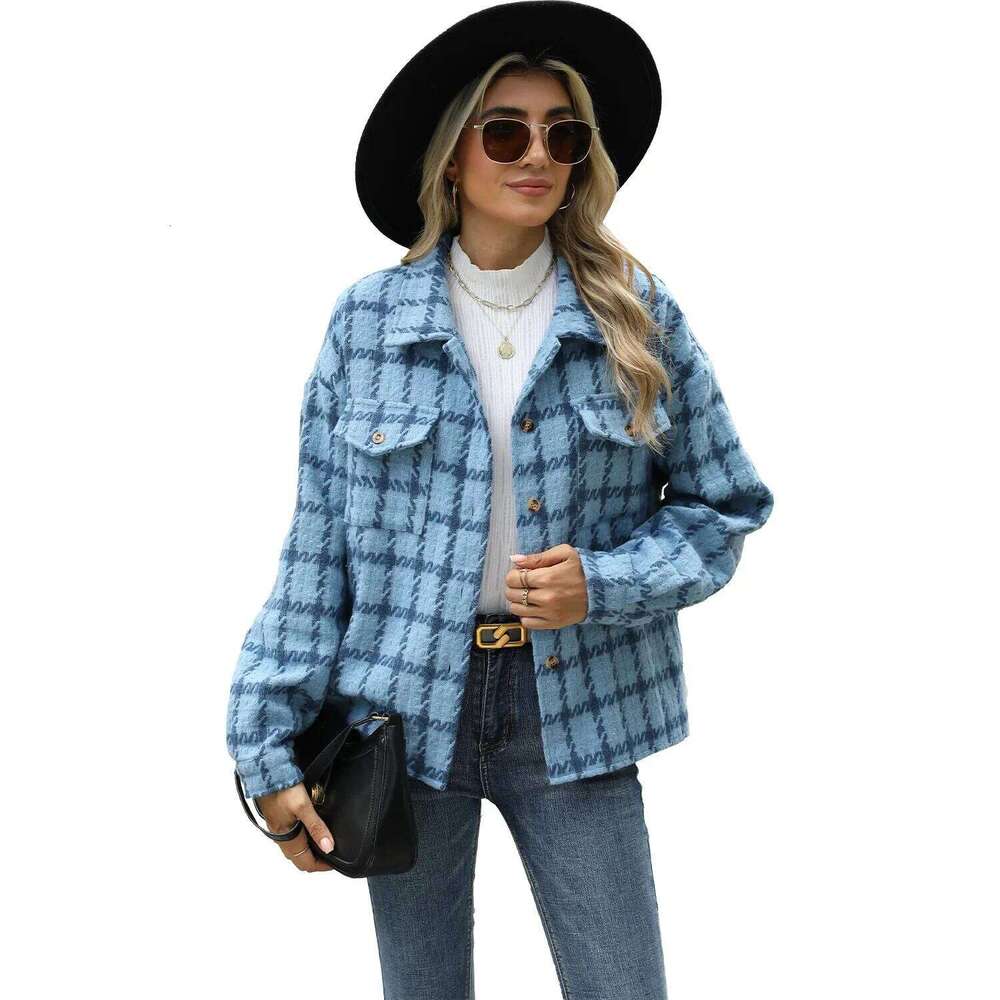 Women Blends Lapel Wool Cardigan Coats Plaid Single Breasted Office Lady Jacket Pockets Long Sleeve Outerwear Casual