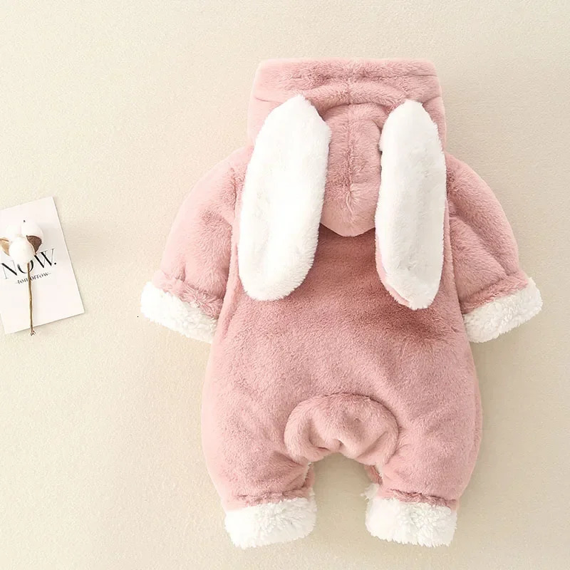 Baby Rompers Winter Warm Coral Fleece born Girl Clothes Cartoon Rabbit Coats Infant Jumpsuit Animal Overalls Pajamas 251022
