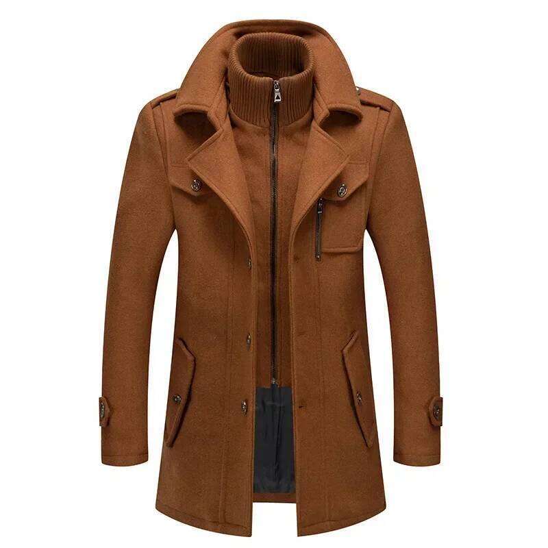 Men Autumn Winter Wool Trench Coats Fashion Middle Long Jacket Male Double Collar Zipper Coat Windbreak Woolen Overcoat