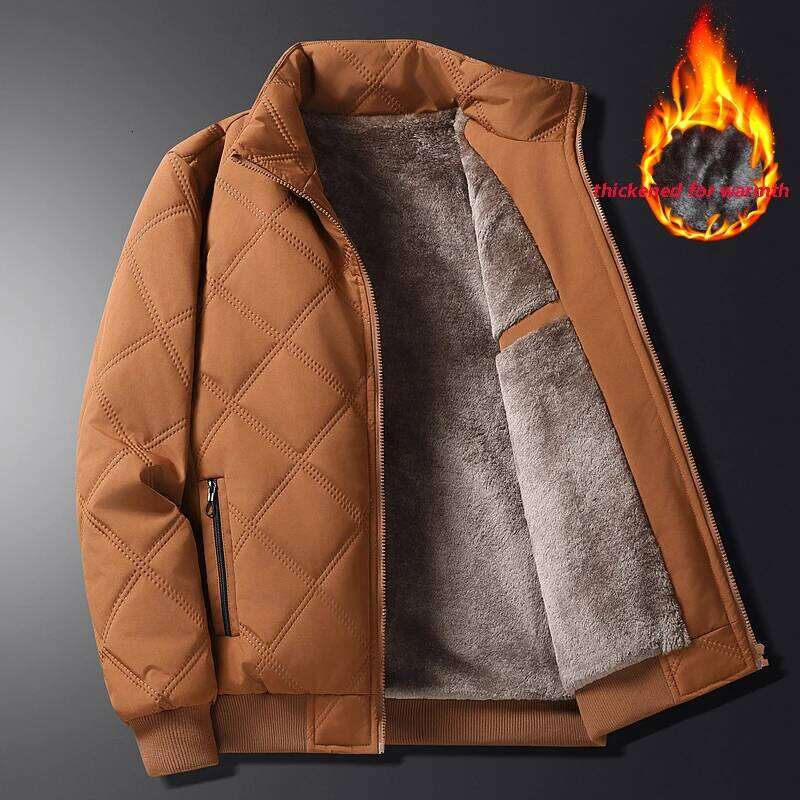 Men's Warm Parker Autumn/Winter Outdoor Sports Thick Anti Cold Jacket Stand Up Collar Checkered Cotton Coat