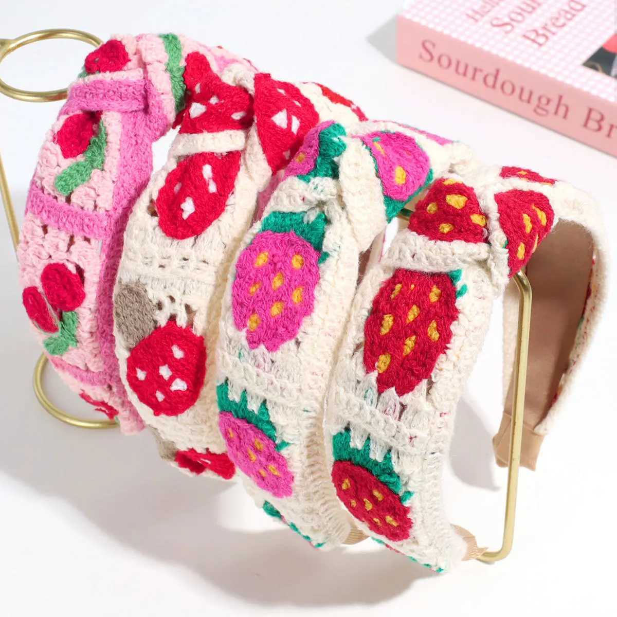 Bohemian sweet knitted flowers with widebrimmed knotted headbands cute strawberry temperament headbands pressed hair V251022