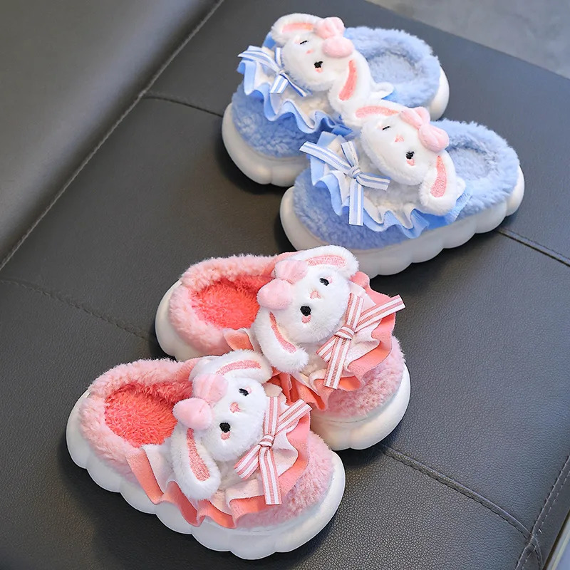 Winter Childrens Cotton Slippers Cute and Warm Fleece Rabbit Fur Babys Home for Girls 251022