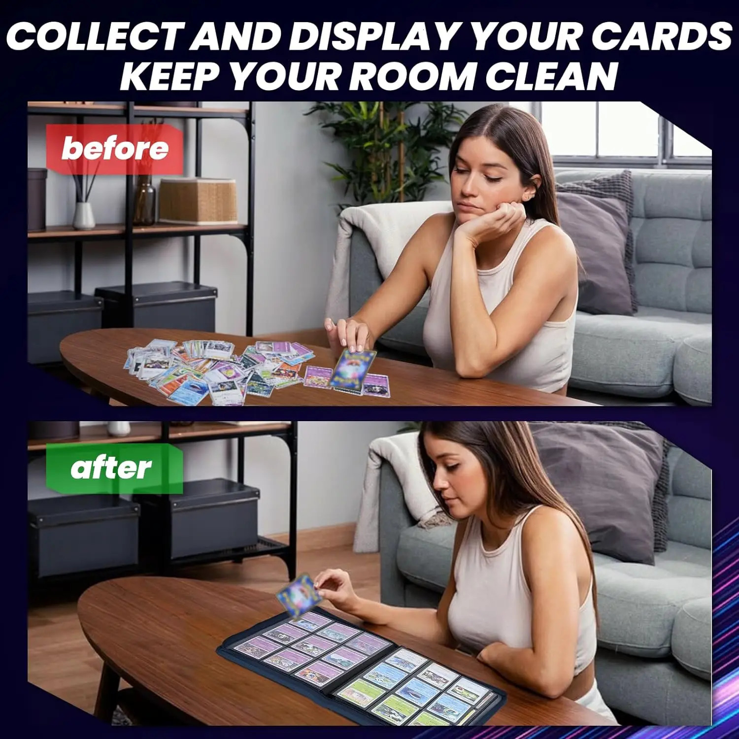 9 Pocket Trading Card Binder PU Cover Zipper Card Collection Album Sturdy 360 SideLoading Card Folder Holder for Game Cards 251023