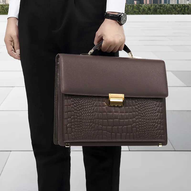 Genuine Messenger Leather Man Bags Business Commuter Briefcase Antitheft Password Lock Versatile Laptop Cowhide Mens Handbag W251022