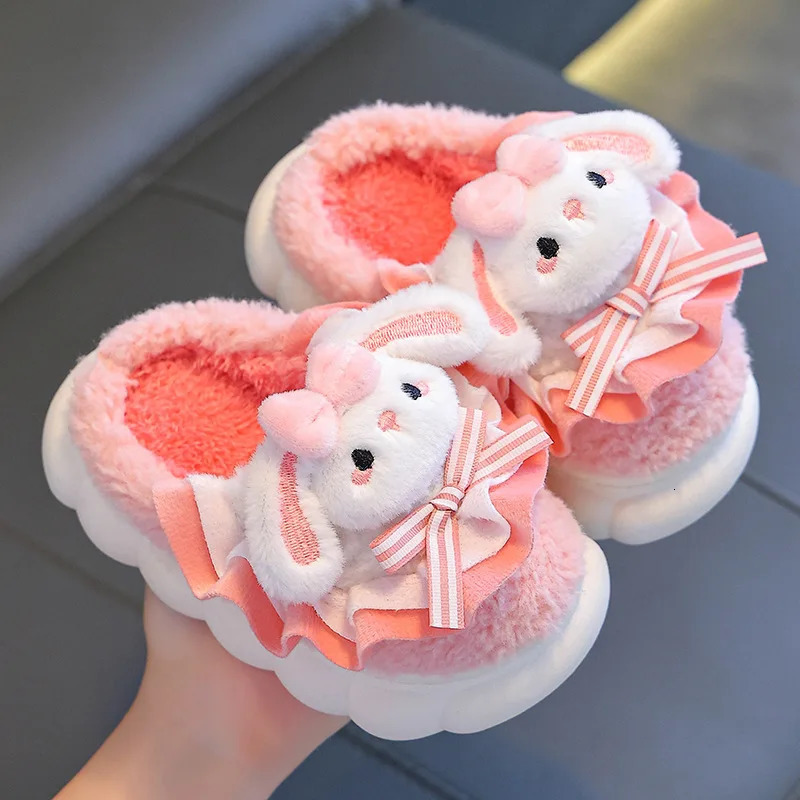 Winter Childrens Cotton Slippers Cute and Warm Fleece Rabbit Fur Babys Home for Girls 251022