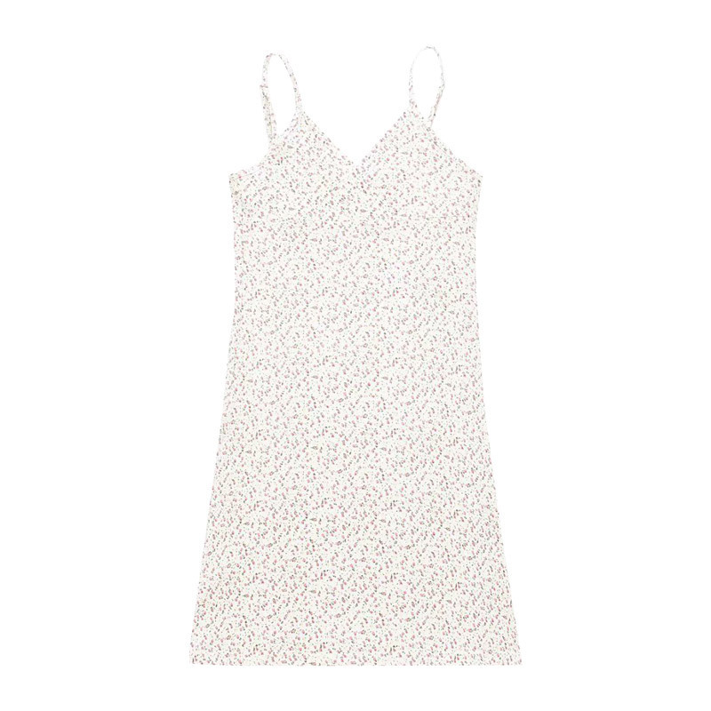 D18200 European and American pure retro print v-neck suspender dress female summer 2025 new