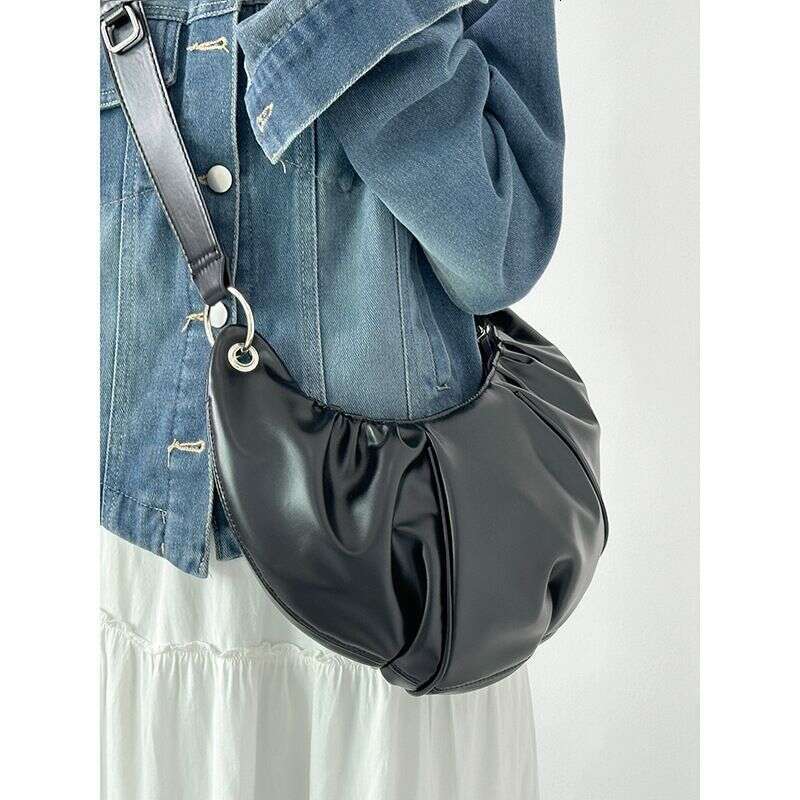 Korean Version Folding Pod Women's Large Cow Horn Shoulder Bag