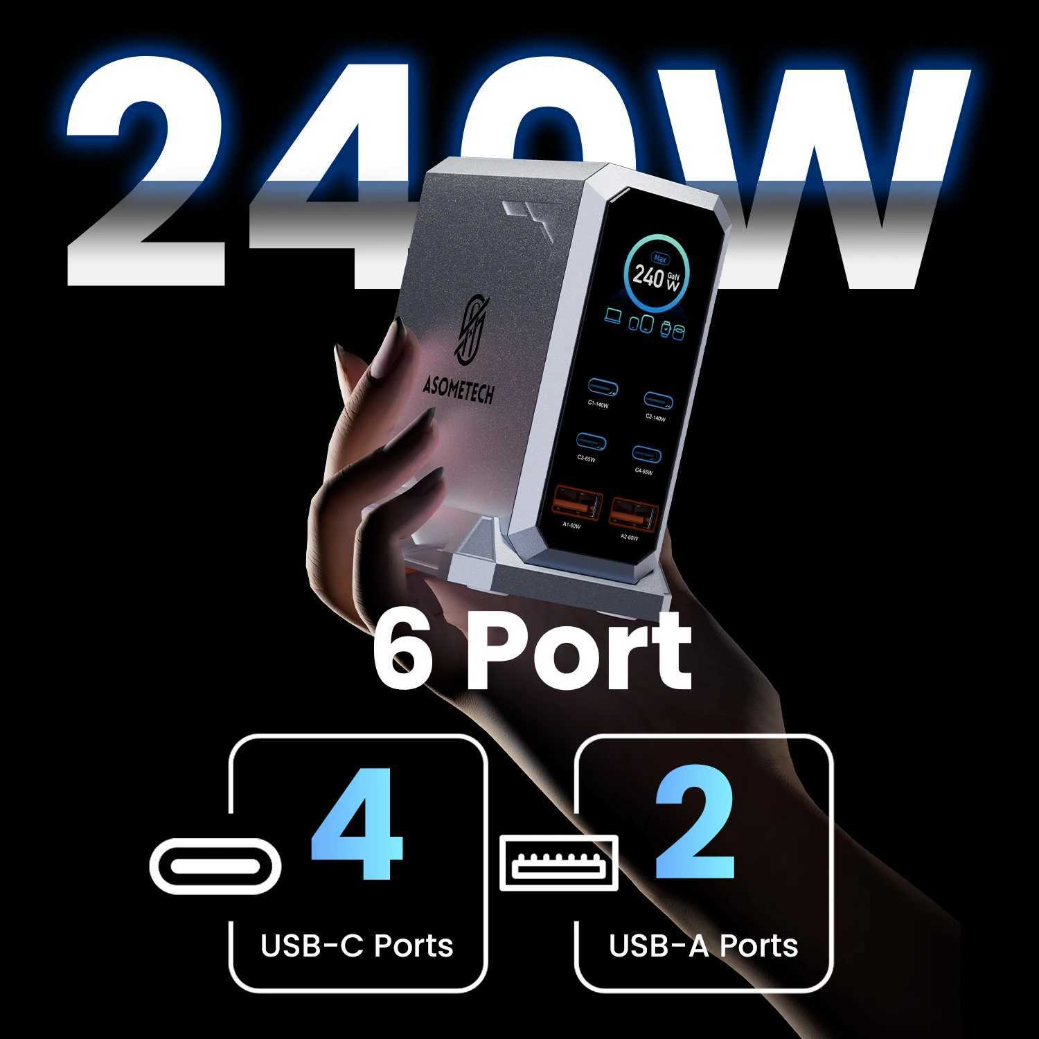 240W GaN Charger PD31 140W USB Type C 6 Ports PPS PD Desktop Fast Charging Station for MacBook Laptops Tablet iPhone J251114