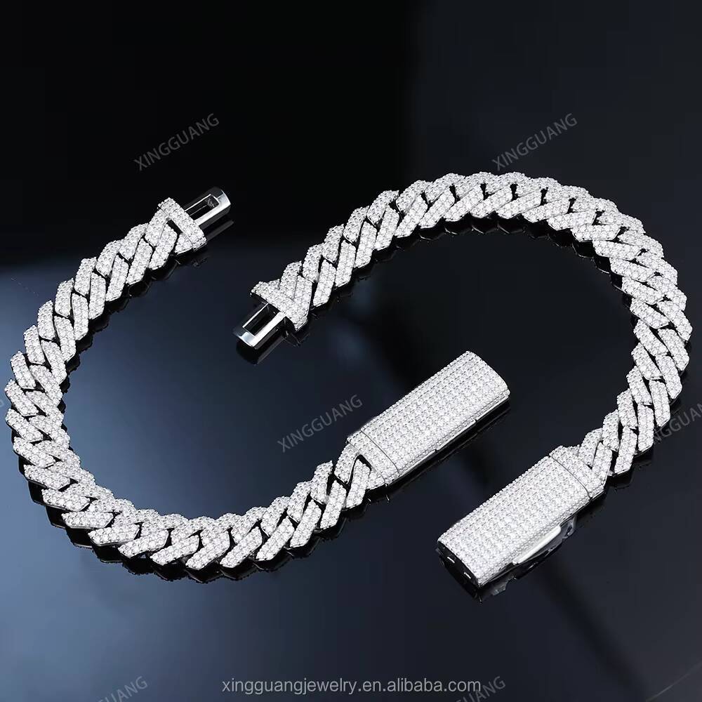 Hip Hop Rapper Style 2 Rows Moissanite Cuban Bracelet 815MM 925 Silver Stylish Iced Out Cuban Lidynamic Chain Jewelry Men Women