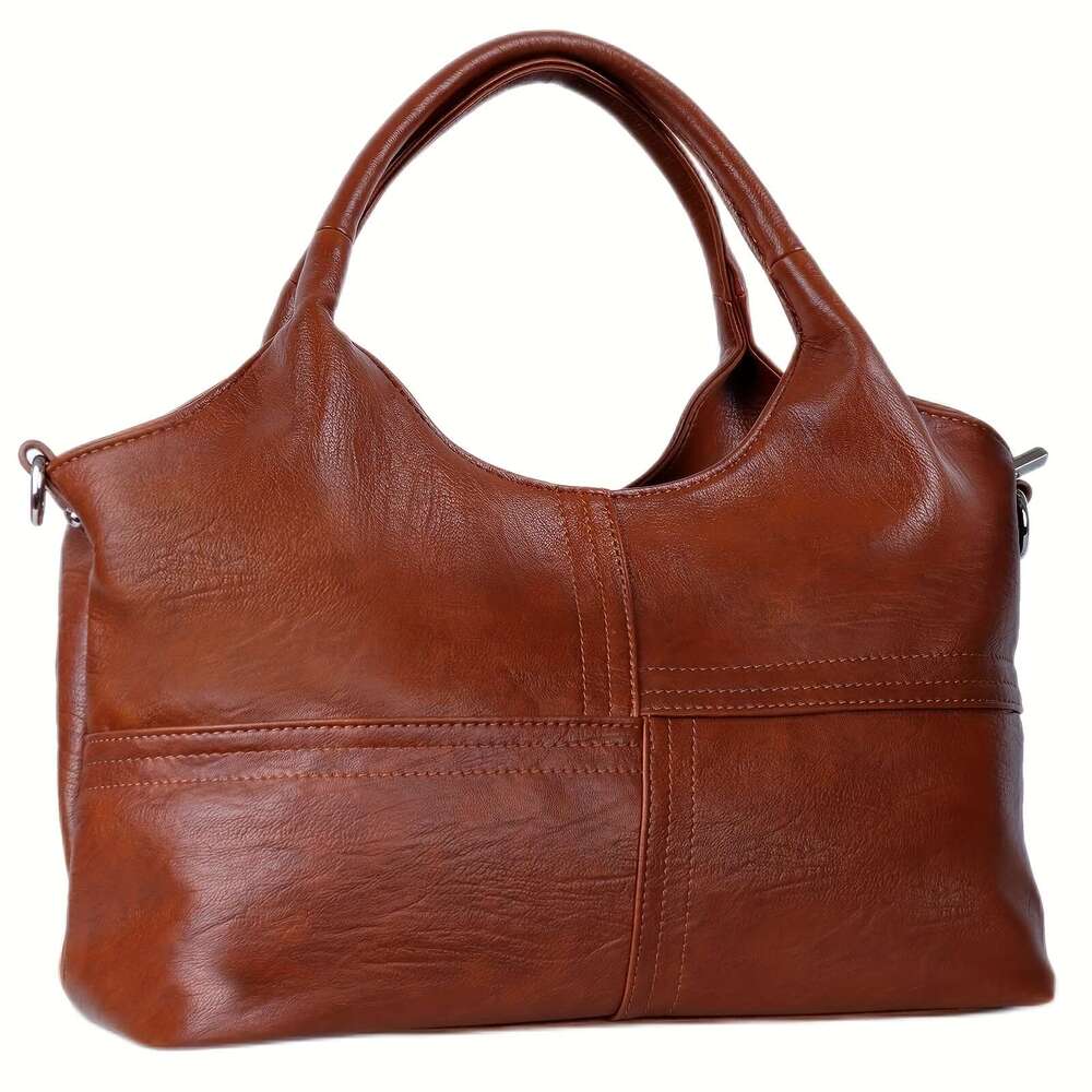 Women's Genuine Leather Crossbody Handbag Elegant Retro Designer Purse With Adjustable Strap Top Handle, Golden-Tone Hardware, Zipper Closure,