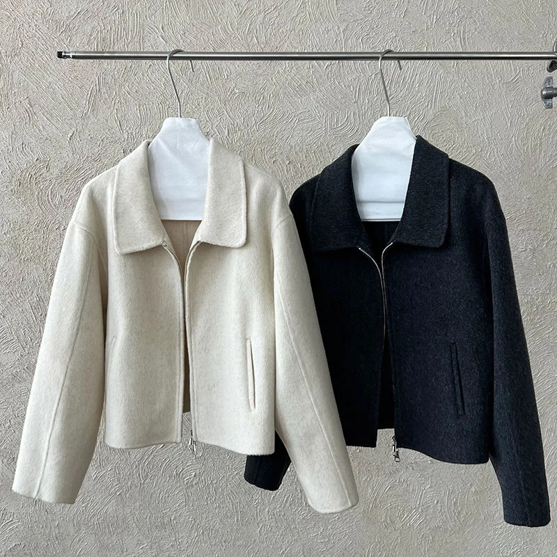 LANMREM Korean Trendy TurnDown Collar Doublefaced Woolen Coat Autumn Winter Short HighEnd Zipper Overcoat 2DB5640 251020