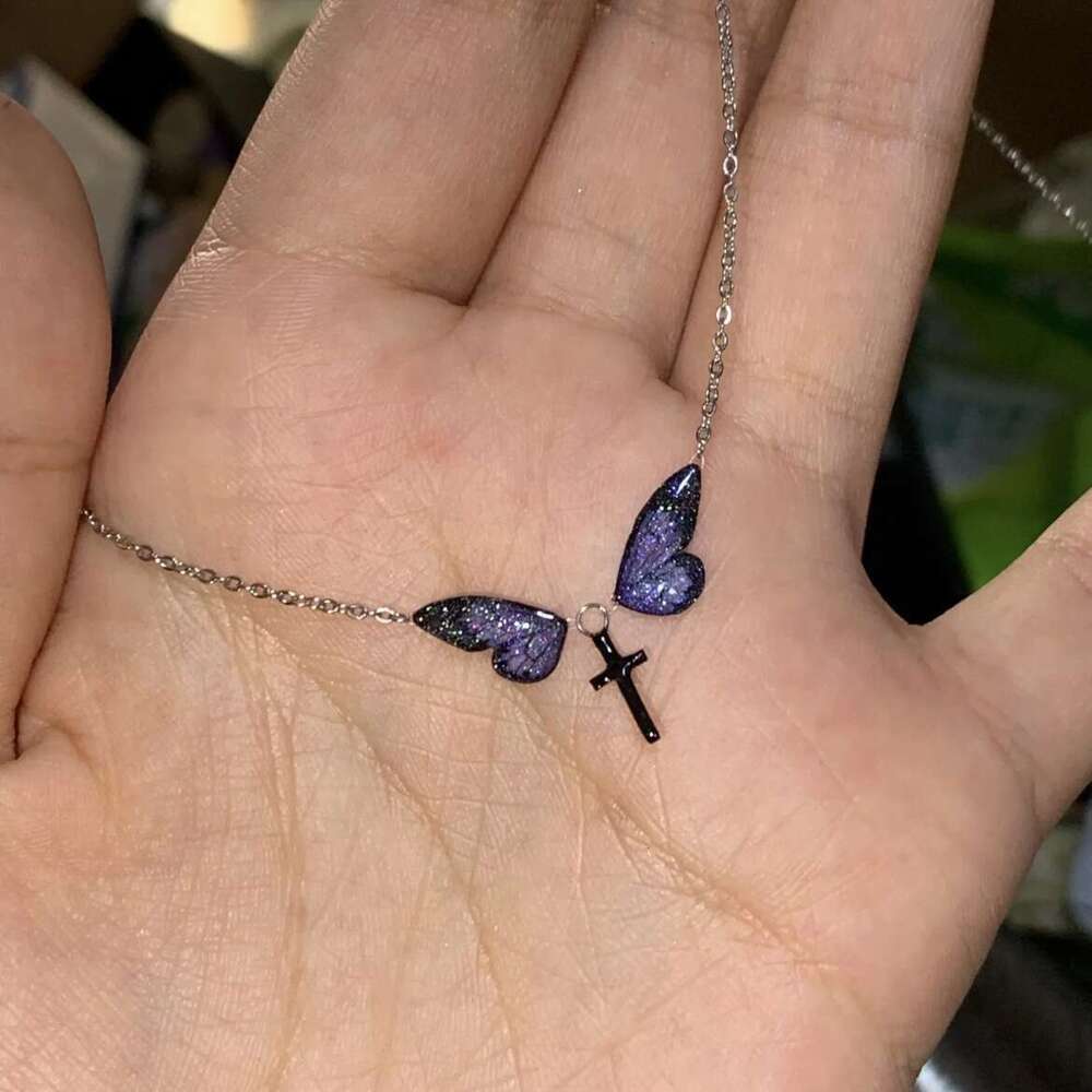 New Eternal Night Butterfly Oil Drop Collarbone Chain Fashion Creative High-end Cross Necklace