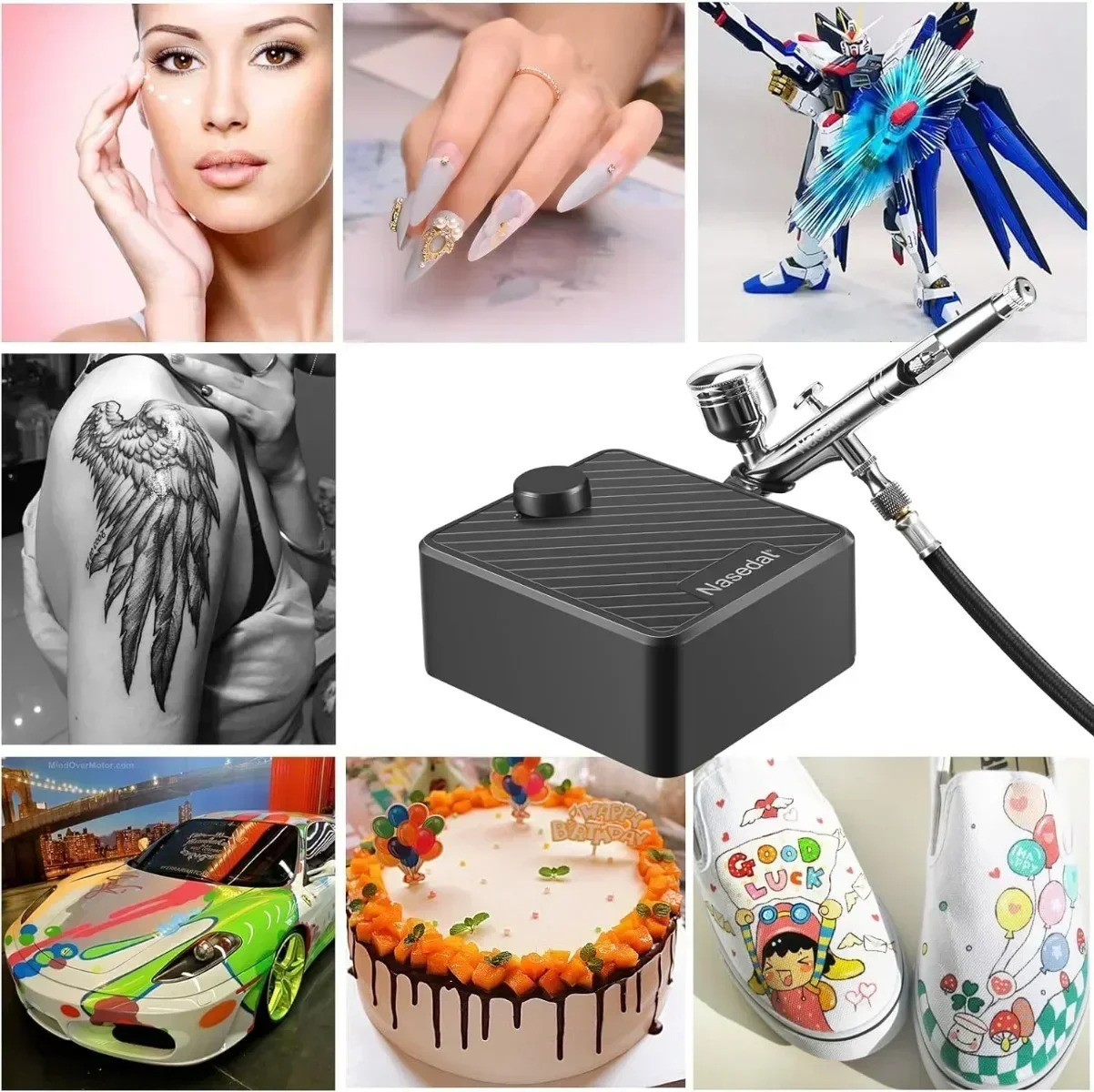 Nasedal Airbrush Kit Upgraded 40 PSI DualAction Airbrush Compressor Kit for Nail Makeup Model Cake Painting 02mm0m05mm 251015