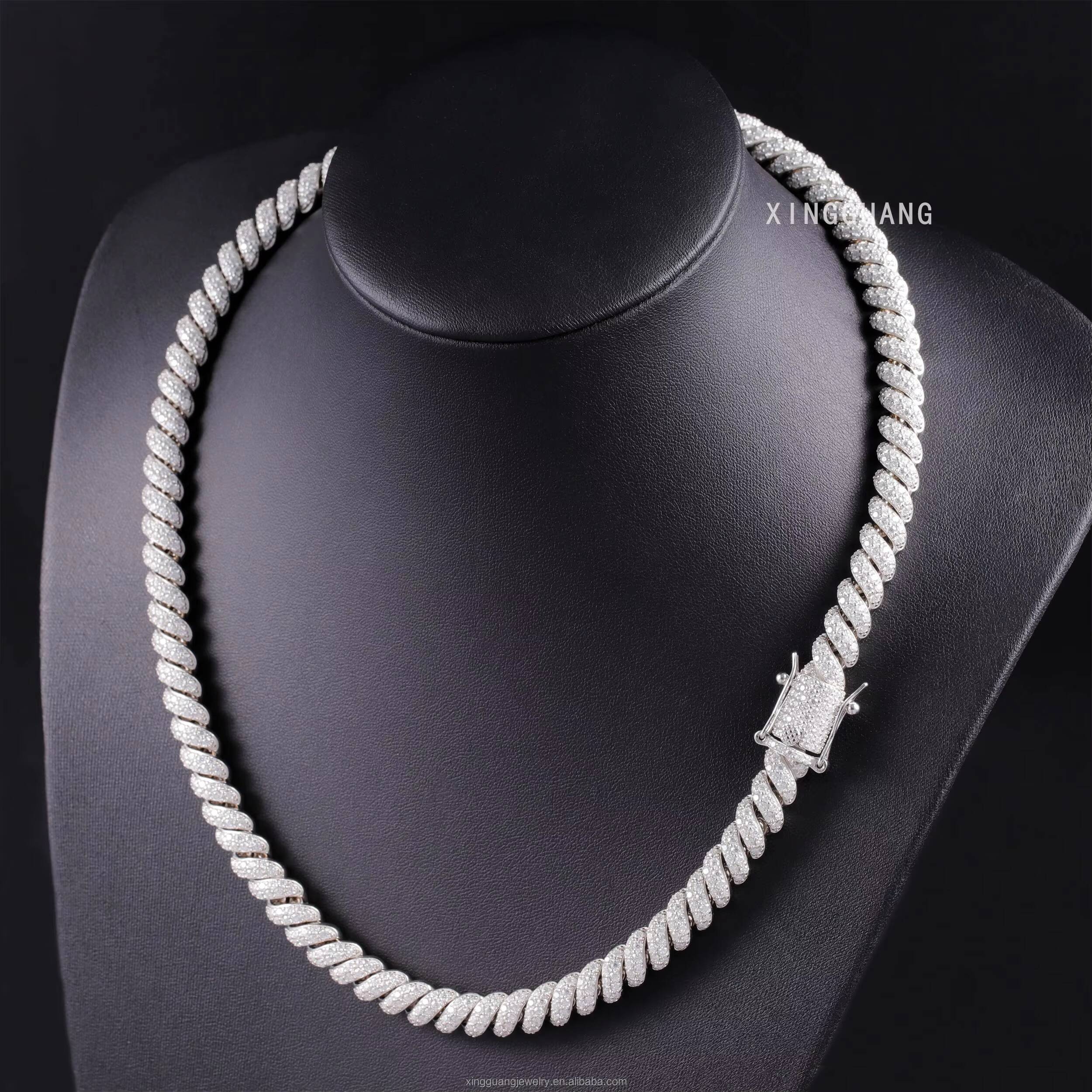 XG Mens Unique 925 Silver Full VVS Moissanite Diamond Rope Necklace GoldPlated Cuban Chain in Hiphop Pudynamic Style