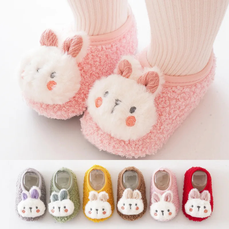 Cartoon Rabbit Baby Floor Socks Kids Plush Slippers Toddler Warm Shoes Children Soft Nonslip Prewalkers Indoor Home 251022