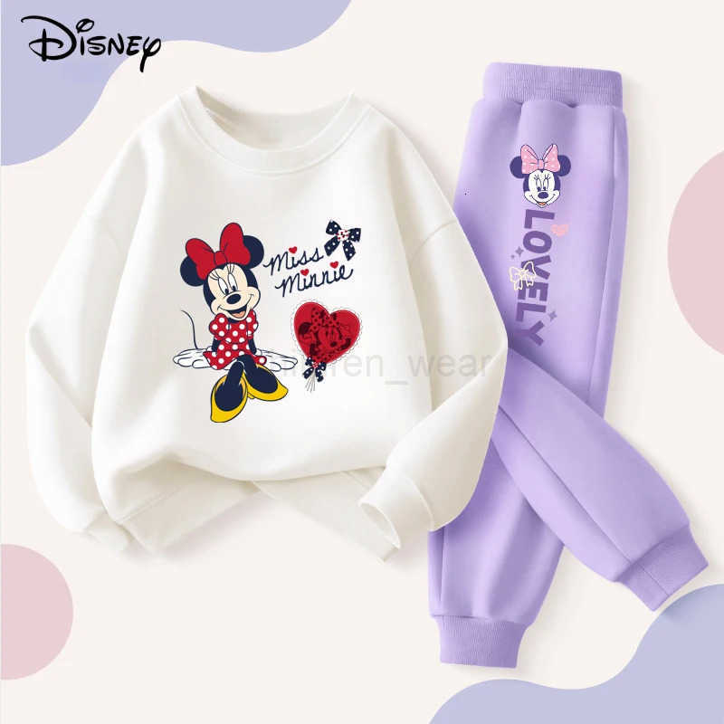 Disney Minnie Printing Baby Girls Clothes Set Autumn Children Sweatshirt Top and Pants Bottom 2 Piece Suit Casual Tracksuit H251022