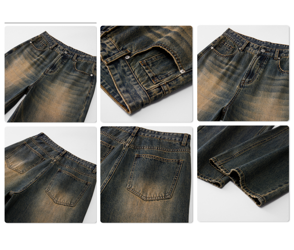 Men's Jeans Retro Blue Button Aipper Luxury brand Design Men Cargo Pants Casual Loose Gothic Trousers Autumn High Street Loose style Black Long P