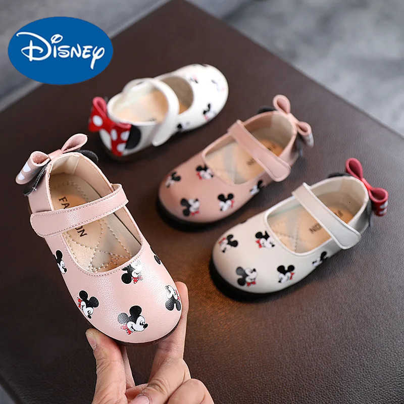 Disney Casual Shoes Kids Mickey Mouse Shoes For Girls Outdoor White Pink PU Leather Children Flats Soft Toddler Size 2130 H2510221