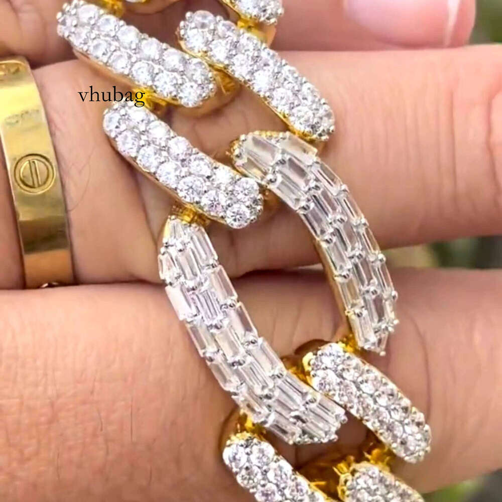 Ready to Ship Sier Ice-Cold Men's Moissanite Bracelet High-Quality 22mm Miami Cuban Chain Available