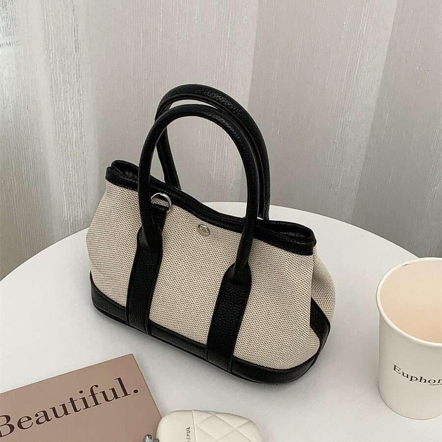 Korean Canvas Ins Style Stitching Contrast Color Design New Crossbody Commuting Versatile Pu Leather Handheld Shoulder Bag B5