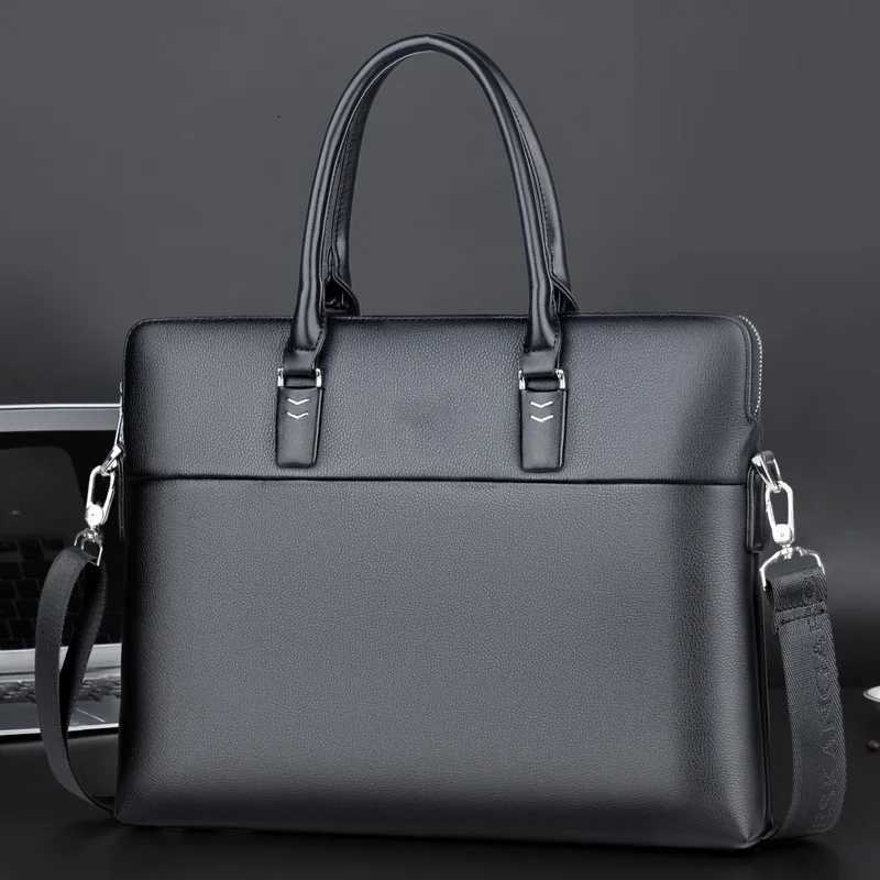 Mens Professional Leather Briefcase 14 Laptop Office Bag with Shoulder Strap Waterproof Business Messenger Bag W251022