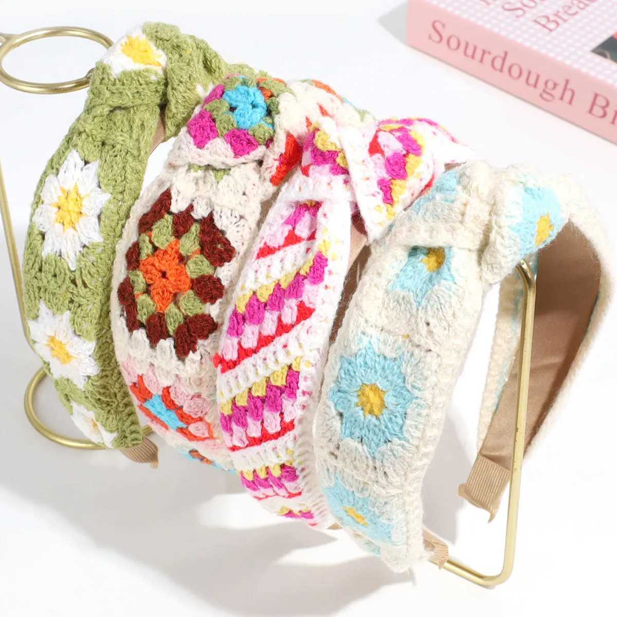Bohemian sweet knitted flowers with widebrimmed knotted headbands cute strawberry temperament headbands pressed hair V251022