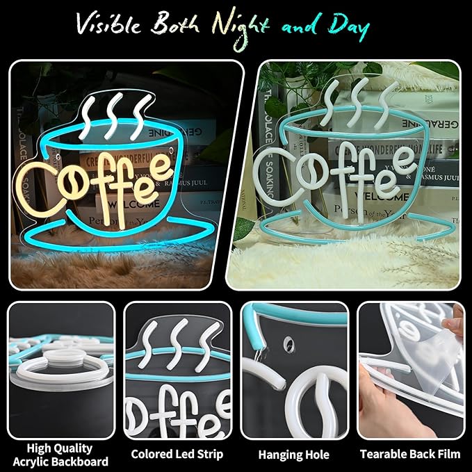 Coffee neon lights for wall decoration are suitable for the opening decoration of coffee shops, kitchens, restaurants, stores, Windows, hotels and bar