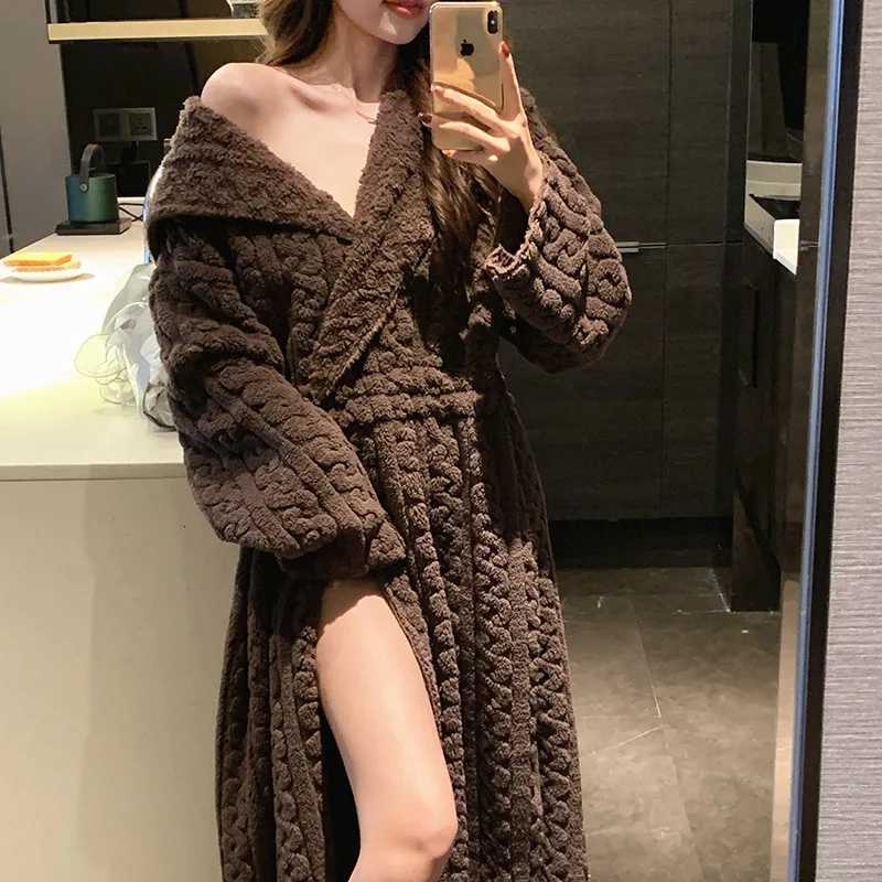 Flannel Kimono Robes Women Winter Thick Warm Home Sleepwear Cozy Night Sexy Clothing Korean Fashion Tender Ropa Mujer Casual New C251022