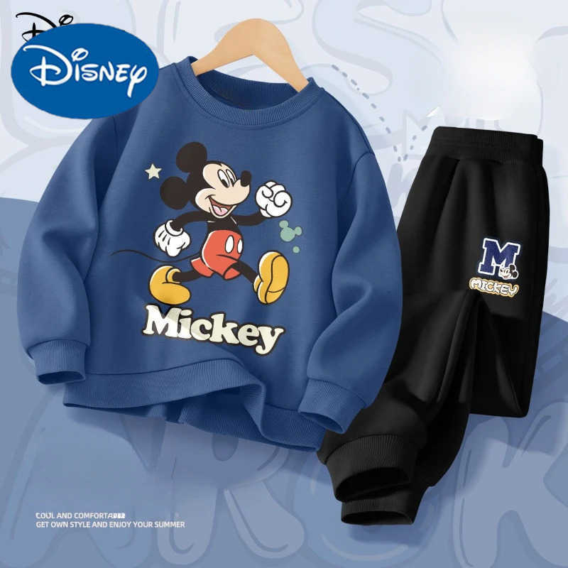 Disney Childrens Hoodies Sets Spring and Autumn Mickey Printed Boys Sweatsuit Kids Breathable Pullover and Pant Two Piece Set H251022